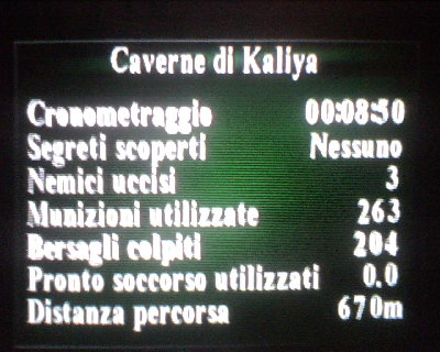 Screen di fine livello per ''Le Caverne di Kaliya''.